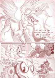 Size: 850x1202 | Tagged: safe, artist:stepandy, discord, princess celestia, princess luna, alicorn, pony, comic:mark of chaos, comic, hoof tickling, tickling