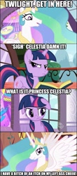 Size: 625x1421 | Tagged: safe, princess celestia, twilight sparkle, alicorn, pony, dragonball z abridged, super kami celestia, vulgar