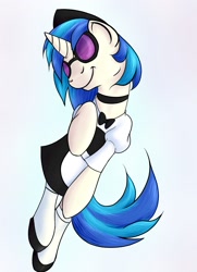 Size: 1280x1768 | Tagged: safe, artist:zenny, dj pon-3, vinyl scratch, pony, unicorn, clothes, gradient background, maid, simple background, sunglasses, white background