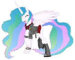 Size: 4548x3646 | Tagged: safe, artist:gabriev666, princess celestia, alicorn, pony, 80s, alternate hairstyle, def leppard, eddie the head, fluffy, iron maiden, metal, metalestia, simple background, transparent background