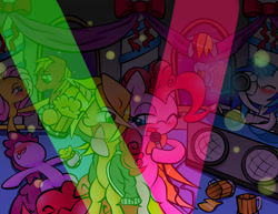 Size: 1500x1159 | Tagged: safe, artist:joyfulinsanity, berry punch, berryshine, big macintosh, dj pon-3, fluttershy, pinkie pie, rainbow dash, vinyl scratch, oc, earth pony, pegasus, pony, fluttermac, male, party, shipping, stallion, straight