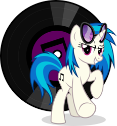 Size: 5068x5475 | Tagged: safe, artist:takua770, dj pon-3, vinyl scratch, pony, unicorn, absurd resolution, cutie mark, female, glasses, hooves, horn, mare, record, simple background, smiling, solo, sunglasses, teeth, transparent background, vector