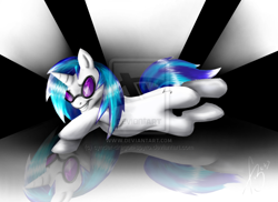 Size: 900x654 | Tagged: safe, artist:minerea, dj pon-3, vinyl scratch, pony, unicorn, lying down, on side, watermark