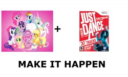 Size: 1358x826 | Tagged: safe, applejack, fluttershy, pinkie pie, princess celestia, rainbow dash, rarity, spike, twilight sparkle, alicorn, dragon, earth pony, pegasus, pony, unicorn, exploitable meme, just dance, make it happen, mane six opening poses, meta