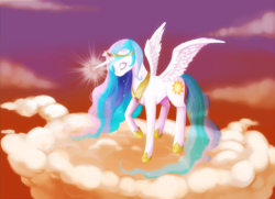 Size: 2000x1447 | Tagged: safe, artist:raidiance, princess celestia, alicorn, pony, cloud, female, mare, solo