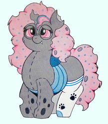 Size: 1314x1512 | Tagged: safe, artist:dorky-oreo-pone, oc, oc only, oc:patchwork pawprint, changeling, original species, belly, chubby, clothes, cute, female, fluffy, glasses, mare, plush pony, shy, socks, soft, solo, squishy, thigh highs, traditional art