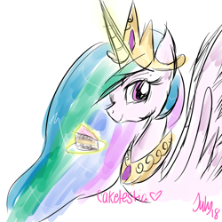 Size: 1024x1024 | Tagged: safe, artist:princesscadenza, princess celestia, alicorn, pony, cake, cakelestia, smiling