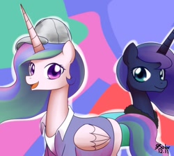 Size: 1000x900 | Tagged: safe, artist:solar-slash, princess celestia, princess luna, alicorn, pony, happy, hat