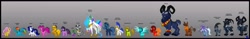 Size: 5000x778 | Tagged: safe, artist:animewave, applejack, bray, fluttershy, grogar, pinkie pie, princess celestia, princess luna, rainbow dash, rarity, spike, trixie, twilight sparkle, zecora, oc, alicorn, donkey, dragon, earth pony, pegasus, pony, sheep, unicorn, zebra, g1, cloven hooves, g1 to g4, generation leap, male, ram, royal guard