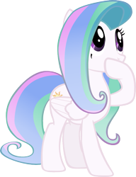 Size: 643x837 | Tagged: safe, artist:theairgonaut, fluttershy, princess celestia, alicorn, pony, female, horn, mare, multicolored mane, recolor, solo, white coat