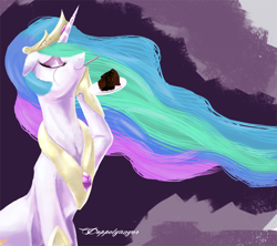 Size: 900x799 | Tagged: dead source, safe, artist:doppelgangsta, princess celestia, alicorn, pony, cake, cakelestia, solo