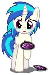 Size: 1024x1563 | Tagged: dead source, safe, artist:austiniousi, dj pon-3, vinyl scratch, pony, unicorn, background pony, broken, broken glasses, crying, female, glasses, mare, sad, simple background, solo, transparent background, vinyl's glasses