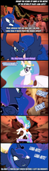 Size: 648x2237 | Tagged: safe, artist:irie-mangastudios, screencap, princess celestia, princess luna, alicorn, pony, black dynamite, comic, moon, rock