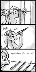 Size: 600x1200 | Tagged: safe, artist:johnjoseco, princess celestia, alicorn, pony, comic, dialogue, grayscale, horn, modular, monochrome, solo