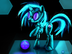 Size: 1024x768 | Tagged: safe, artist:normalcolt, dj pon-3, vinyl scratch, pony, robot, unicorn, solo