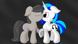 Size: 1920x1080 | Tagged: safe, artist:abaddon41, dj pon-3, octavia melody, vinyl scratch, earth pony, pony, female, kissing, lesbian, scratchtavia, shipping