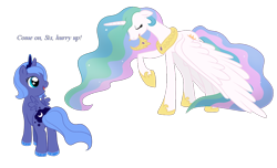 Size: 924x561 | Tagged: safe, artist:marikaefer, princess celestia, princess luna, alicorn, pony, female, filly, simple background, sisters, woona