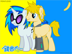 Size: 1502x1127 | Tagged: safe, artist:zeldagirl4287, dj pon-3, vinyl scratch, pony, unicorn, crossover, female, japanese, kagamine len, male, mare, ponified, stallion, vocaloid