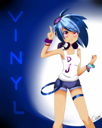 Size: 2000x2500 | Tagged: safe, artist:echoxai, dj pon-3, vinyl scratch, bracelet, headphones, humanized, solo