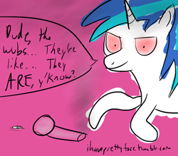 Size: 500x438 | Tagged: safe, artist:ihaveprettyface, dj pon-3, vinyl scratch, pony, unicorn, 30 minute art challenge, bong, high