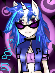 Size: 600x800 | Tagged: safe, artist:haru-shonta, dj pon-3, vinyl scratch, anthro, human facial structure, solo