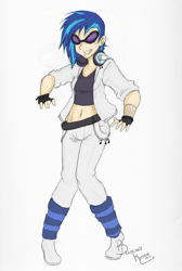 Size: 606x900 | Tagged: safe, artist:bleachedkitten, dj pon-3, vinyl scratch, humanized, solo, traditional art