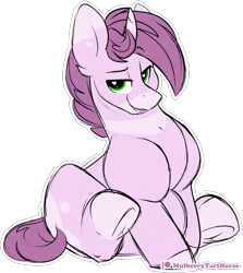 Size: 1606x1804 | Tagged: safe, artist:mulberrytarthorse, oc, oc only, oc:mulberry tart, pony, unicorn, big, bulky, chubby, freckles, heart eyes, husky, male, patreon, patreon logo, rule 63, simple background, sitting, solo, transparent background, underhoof, wingding eyes