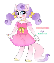 Size: 1155x1341 | Tagged: safe, artist:unoriginai, abyssinian, cat, hybrid, alternate universe, chubby, clothes, cute, dress, interspecies offspring, jewelry, magical lesbian spawn, offspring, parent:opalescence, parent:rarity, simple background, story included, text, transparent background