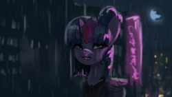 Size: 1920x1080 | Tagged: safe, artist:hierozaki, artist:isagat7, twilight sparkle, twilight sparkle (alicorn), alicorn, pony, crying, rain, sad, solo