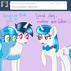 Size: 1000x1000 | Tagged: safe, artist:verminshy, dj pon-3, vinyl scratch, pony, unicorn, bow, parent, tumblr