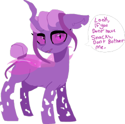 Size: 1104x1097 | Tagged: safe, artist:nootaz, oc, oc:snackbug, changeling queen, pony, changeling queen oc, chubby, purple changeling, simple background, speech, transparent background