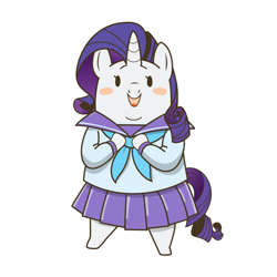 Size: 1000x1000 | Tagged: safe, artist:リンゴパスタ, rarity, pony, unicorn, chubby, clothes, cute, double chin, dress, female, mare, nico nico seiga, open mouth, raribetes, rarity is a marshmallow, simple background, solo, white background