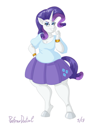 Size: 800x1131 | Tagged: safe, artist:professordoctorc, rarity, anthro, unguligrade anthro, series:r is for rarity, bracelet, chubby, clothes, jewelry, simple background, skirt, thighs, thunder thighs, white background