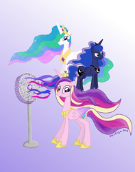 Size: 1000x1270 | Tagged: safe, artist:bibliodragon, princess cadance, princess celestia, princess luna, alicorn, pony, fan