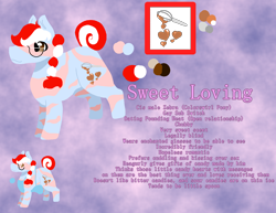 Size: 1480x1140 | Tagged: safe, artist:nootaz, oc, oc only, oc:sweet loving, zebra, g1, braided ponytail, chubby, colorswirl ponies, cutie mark, glasses, misspelling, reference sheet, text, two color hair, two colour hair