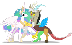 Size: 2800x1750 | Tagged: safe, artist:mixermike622, discord, princess celestia, alicorn, pony, dislestia, female, male, shipping, simple background, straight, transparent background, vector