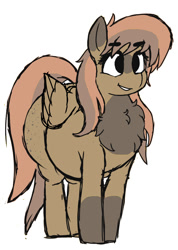 Size: 657x923 | Tagged: safe, artist:crazy water, oc, oc only, oc:bran muffin, pegasus, pony, butt freckles, chest fluff, chubby, female, freckles, mare, pegasus oc, smiling, solo, thicc ass, wide hips