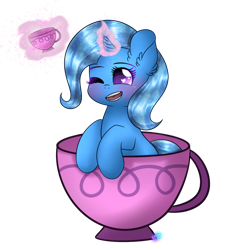 Size: 1024x1024 | Tagged: safe, artist:northlights8, trixie, pony, unicorn, all bottled up, cup, cup of pony, cute, diatrixes, ear fluff, female, glowing horn, heart eyes, magic, mare, micro, simple background, solo, teacup, telekinesis, that pony sure does love teacups, transparent background, wingding eyes