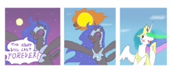 Size: 1280x546 | Tagged: safe, artist:lupinrager, nightmare moon, princess celestia, alicorn, pony, comic, trollestia