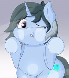 Size: 2900x3290 | Tagged: safe, artist:blitzyflair, oc, oc:blitzy flair, pony, unicorn, against glass, chubby, female, glass, looking at you, mare, simple background, solo