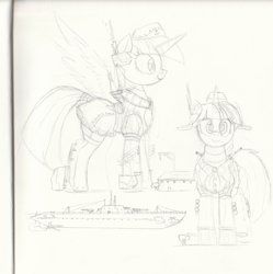 Size: 2492x2504 | Tagged: safe, artist:ncmares, twilight sparkle, twilight sparkle (alicorn), alicorn, pony, kantai collection, macro, sketch, traditional art