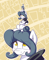 Size: 2134x2630 | Tagged: safe, artist:dsp2003, artist:lalieri, oc, oc only, oc:hattsy, earth pony, pony, collaboration, 2017, blushing, female, fractal, hat, recursion, top hat