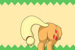 Size: 2268x1512 | Tagged: safe, alternate version, artist:mkogwheel, derpibooru import, applejack, earth pony, pony, applebutt, badge, butt, buttstuck, featureless crotch, plot, stuck