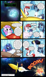 Size: 900x1500 | Tagged: safe, artist:madmax, artist:mercury2099, princess celestia, princess luna, oc, oc:fausticorn, alicorn, pony, comic, craig mccracken, craigstallion, lauren faust, parody, spanish, superman, translation