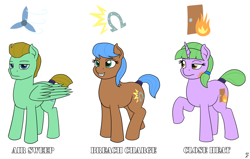 Size: 2200x1400 | Tagged: safe, artist:mkogwheel, derpibooru import, oc, oc only, oc:air sweep, oc:breach charge, oc:close heat, earth pony, pegasus, pony, unicorn, cutie mark, female, male, mare, operator, royal guard, seup guard, stallion, trio