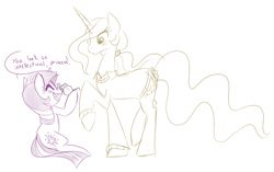 Size: 940x590 | Tagged: safe, artist:jessy, princess celestia, twilight sparkle, alicorn, pony, unicorn, duo, duo female, female, horn, mare, sketch