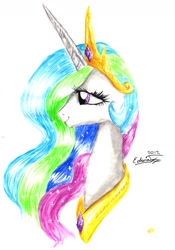 Size: 1190x1704 | Tagged: safe, artist:my-magic-dream, princess celestia, alicorn, pony, bust, crown, female, jewelry, portrait, regalia, smiling, solo, traditional art