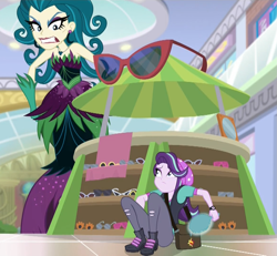 Size: 1167x1077 | Tagged: safe, screencap, juniper montage, starlight glimmer, equestria girls, mirror magic, spoiler:eqg specials, cropped, giantess, juniper monstar, lipstick, macro, mirror, sunglasses