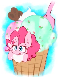 Size: 768x1024 | Tagged: safe, artist:akainu_pony, pinkie pie, earth pony, pony, cute, diapinkes, food, ice cream, ice cream cone, micro, solo, tongue out