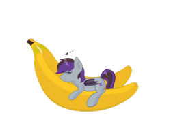 Size: 1280x960 | Tagged: safe, artist:eyeburn, oc, oc only, oc:lupine, bat pony, pony, banana, cute, female, food, micro, simple background, sleeping, solo, transparent background, zzz